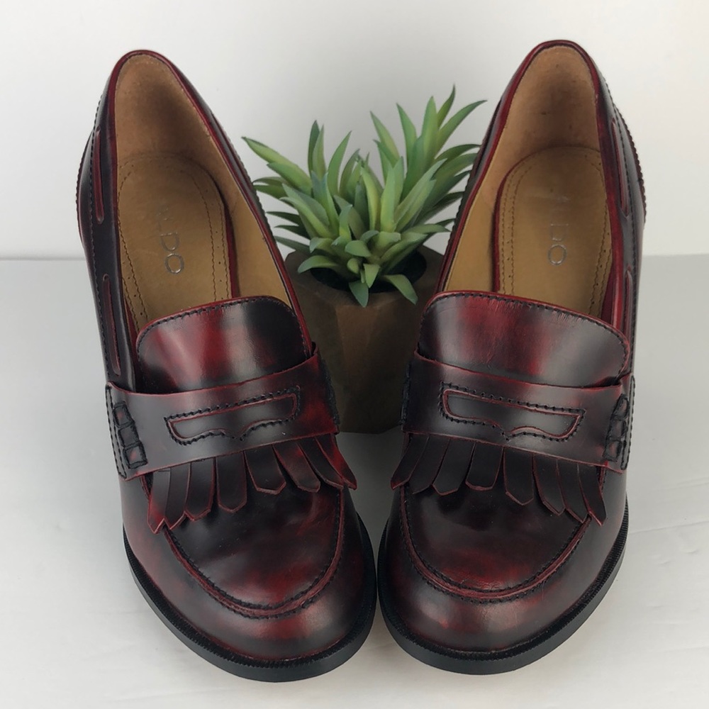 Aldo Burnished Red Moccasin Pumps Heels 8.5